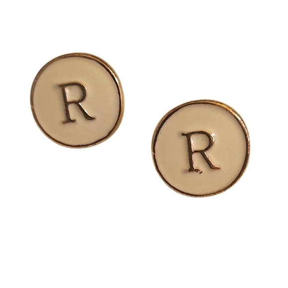 Gold Round Engraved Monogram Stud Earrings - Picture 1 of 4